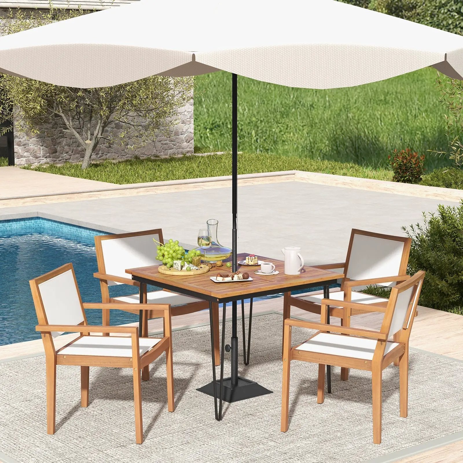 Stackable Outdoor Dining Chair Set of 2 with Acacia Wood Frame by DirectDeals