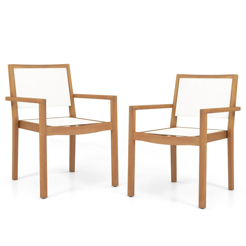 Stackable Outdoor Dining Chair Set of 2 with Acacia Wood Frame by DirectDeals