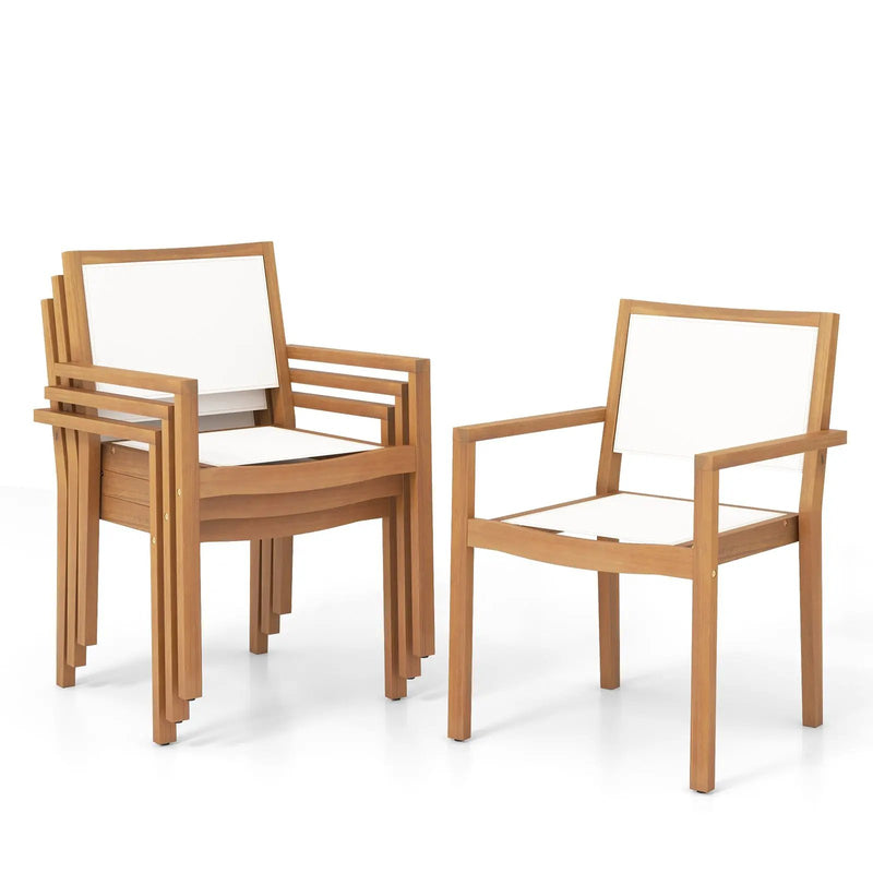 Stackable Outdoor Dining Chair Set of 2 with Acacia Wood Frame by DirectDeals
