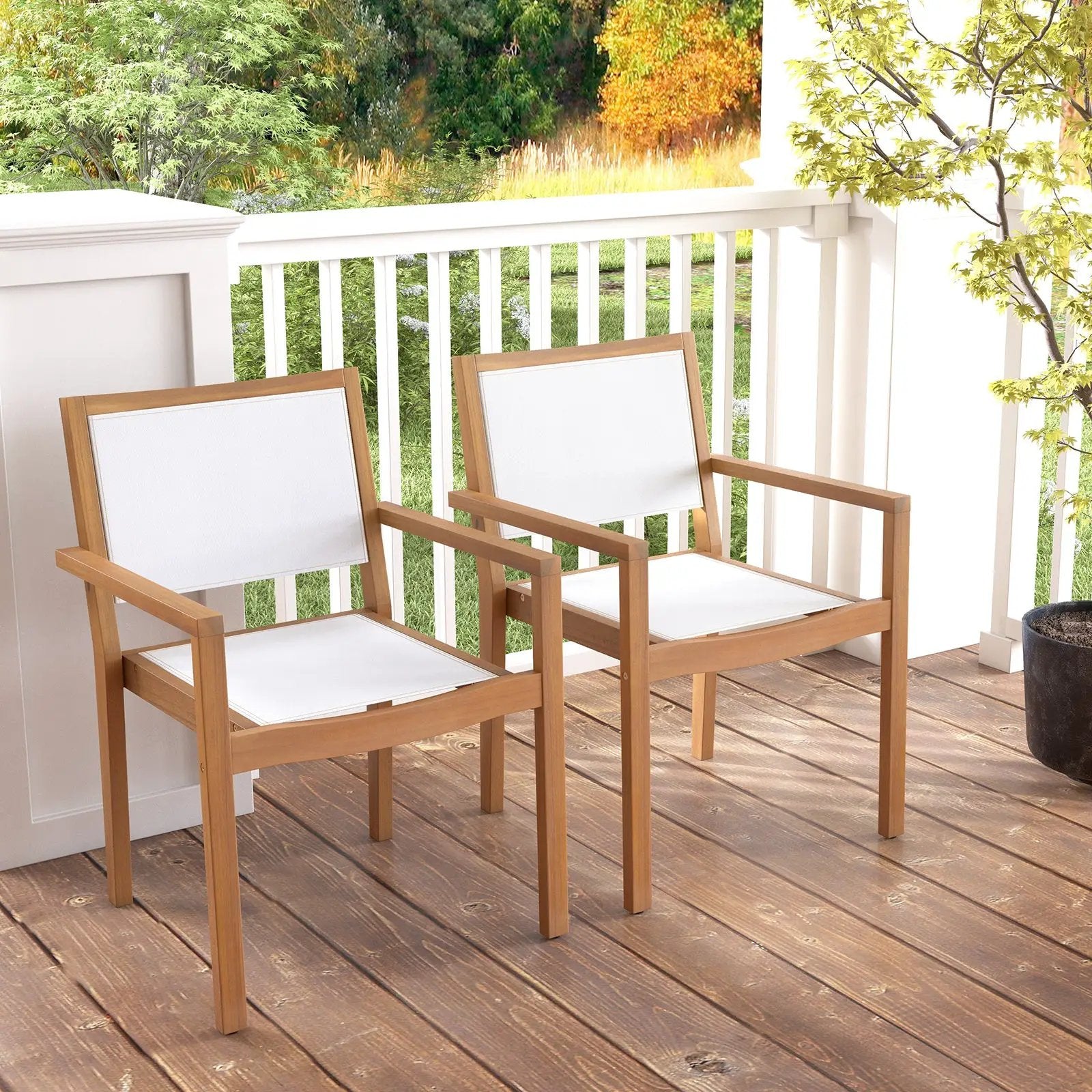 Stackable Outdoor Dining Chair Set of 2 with Acacia Wood Frame by DirectDeals