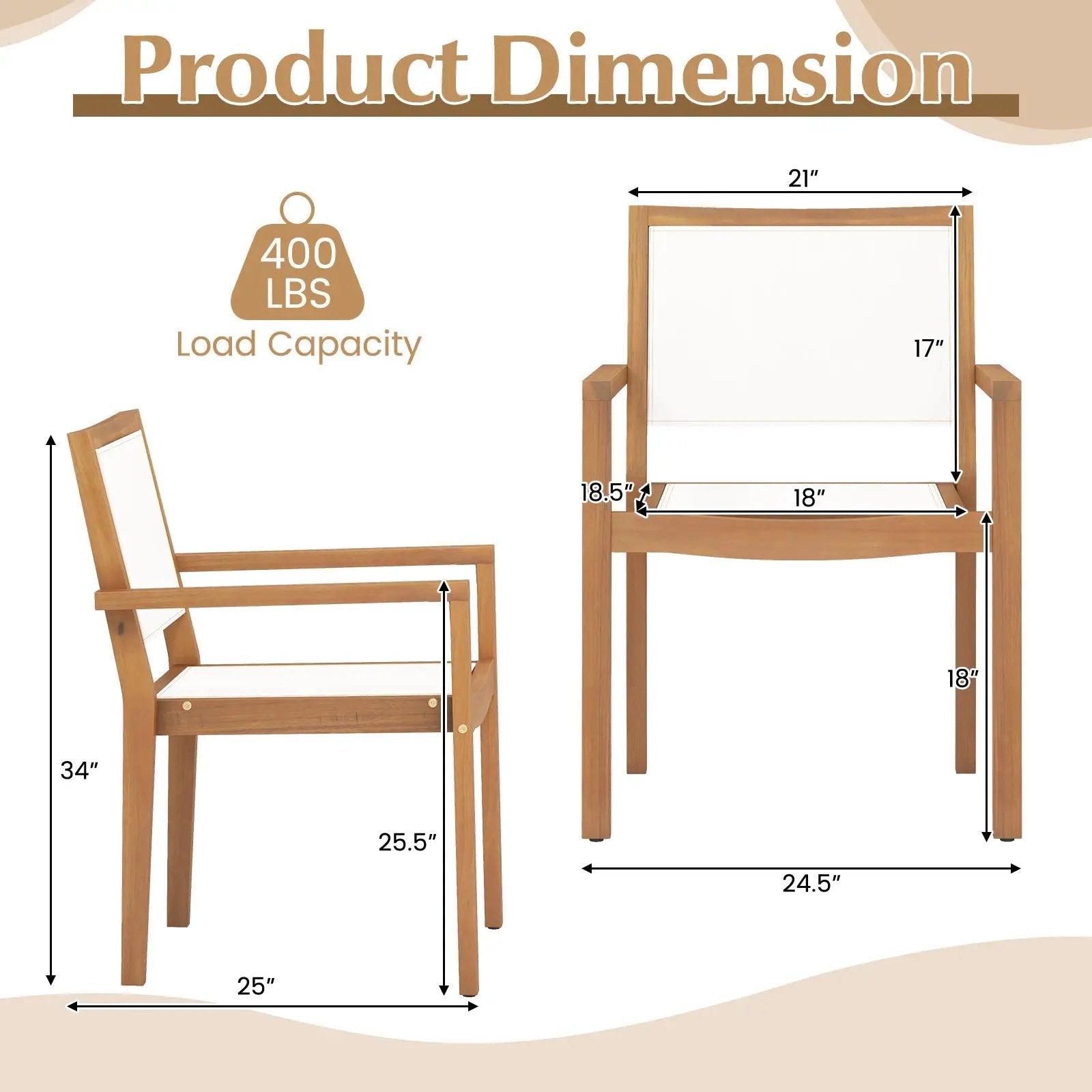 Stackable Outdoor Dining Chair Set of 2 with Acacia Wood Frame by DirectDeals