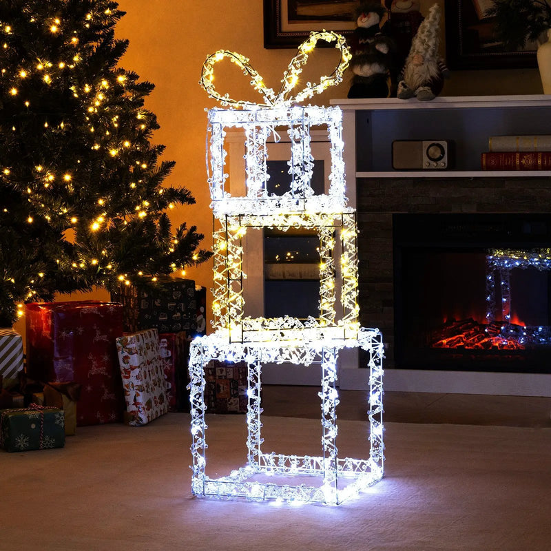 Stacked Lighted Gift Boxes Set of 3 Pre-Lit Christmas Present Box Lights by DirectDeals