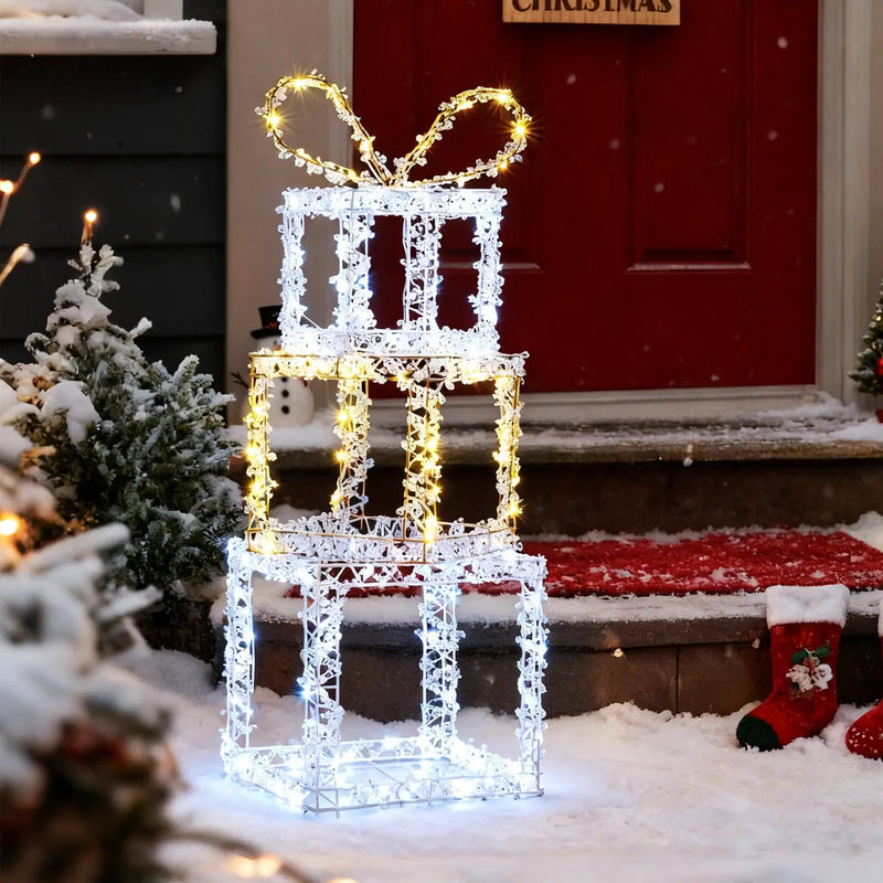 Stacked Lighted Gift Boxes Set of 3 Pre-Lit Christmas Present Box Lights by DirectDeals