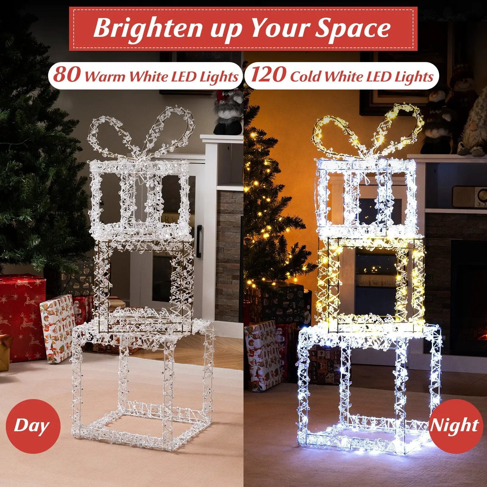 Stacked Lighted Gift Boxes Set of 3 Pre-Lit Christmas Present Box Lights by DirectDeals