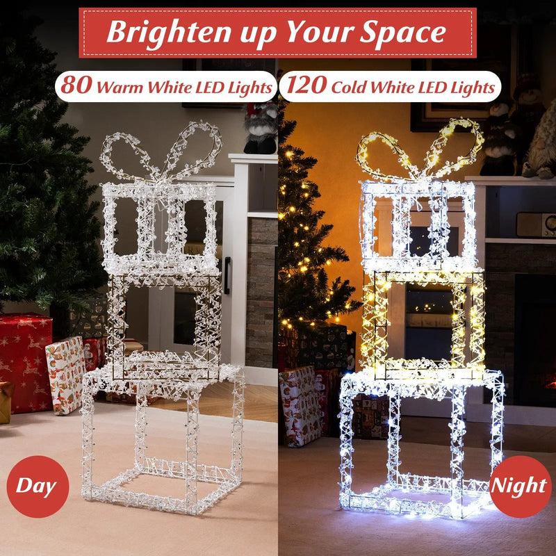 Stacked Lighted Gift Boxes Set of 3 Pre-Lit Christmas Present Box Lights by DirectDeals