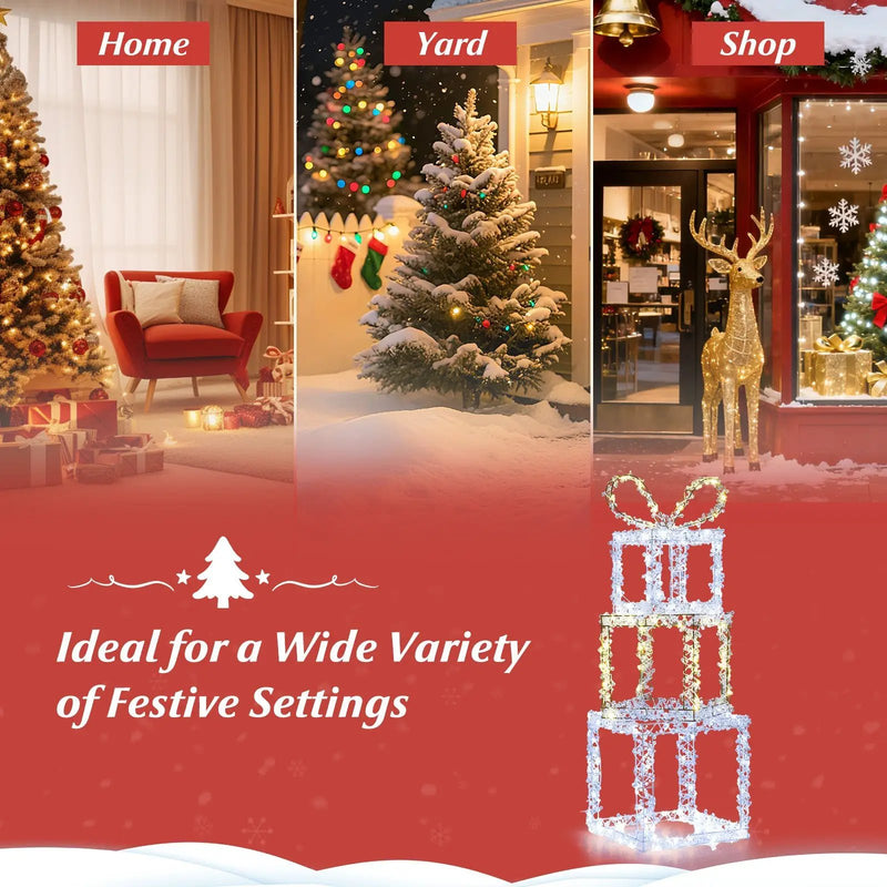 Stacked Lighted Gift Boxes Set of 3 Pre-Lit Christmas Present Box Lights by DirectDeals