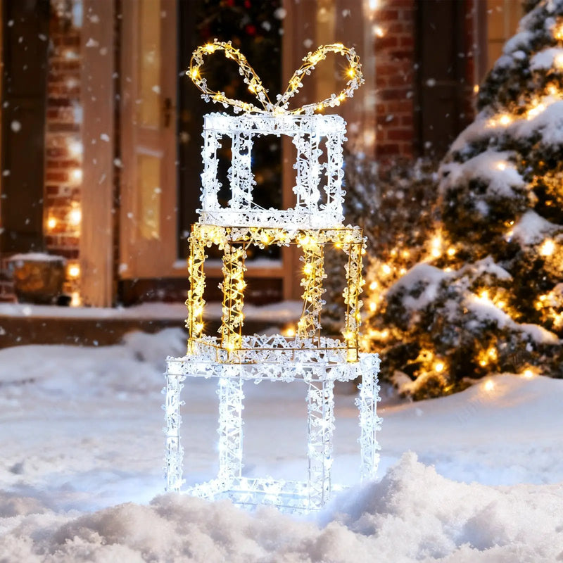 Stacked Lighted Gift Boxes Set of 3 Pre-Lit Christmas Present Box Lights by DirectDeals