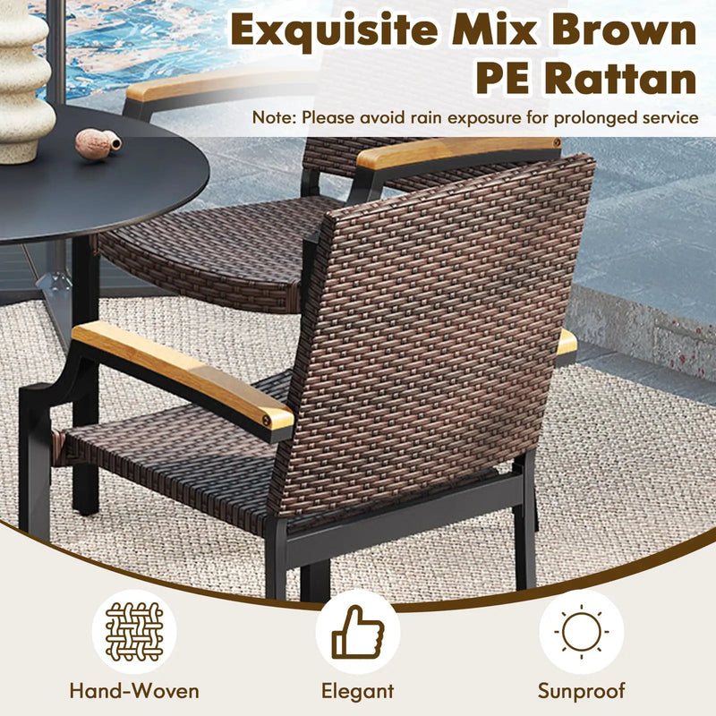 Stacking Wicker Chairs Set of 2 Patio Rattan Dining Chairs with Acacia Wood Armrests by DirectDeals