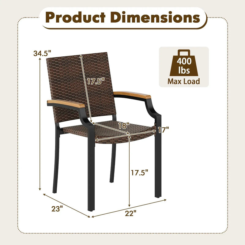 Stacking Wicker Chairs Set of 2 Patio Rattan Dining Chairs with Acacia Wood Armrests by DirectDeals