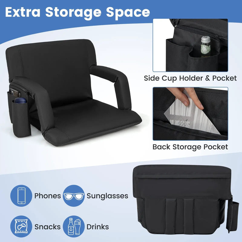 Stadium Seat for Bleachers with Back Support 6 Adjustable Positions-Black by DirectDeals