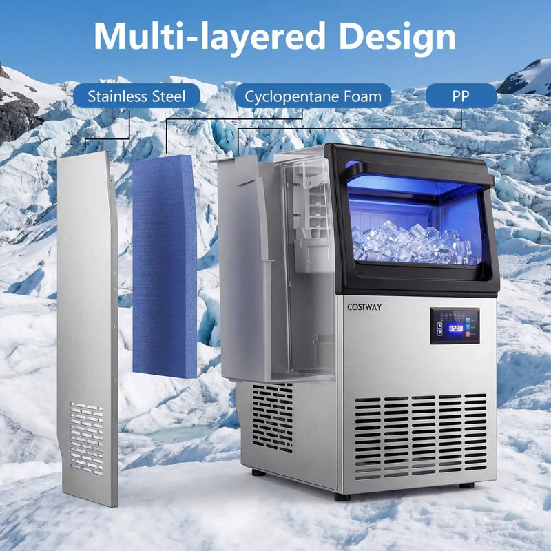 Stainless Steel Spary Ice Maker with 30 LBS Storage Capacity and 80 LBS Per Day by DirectDeals