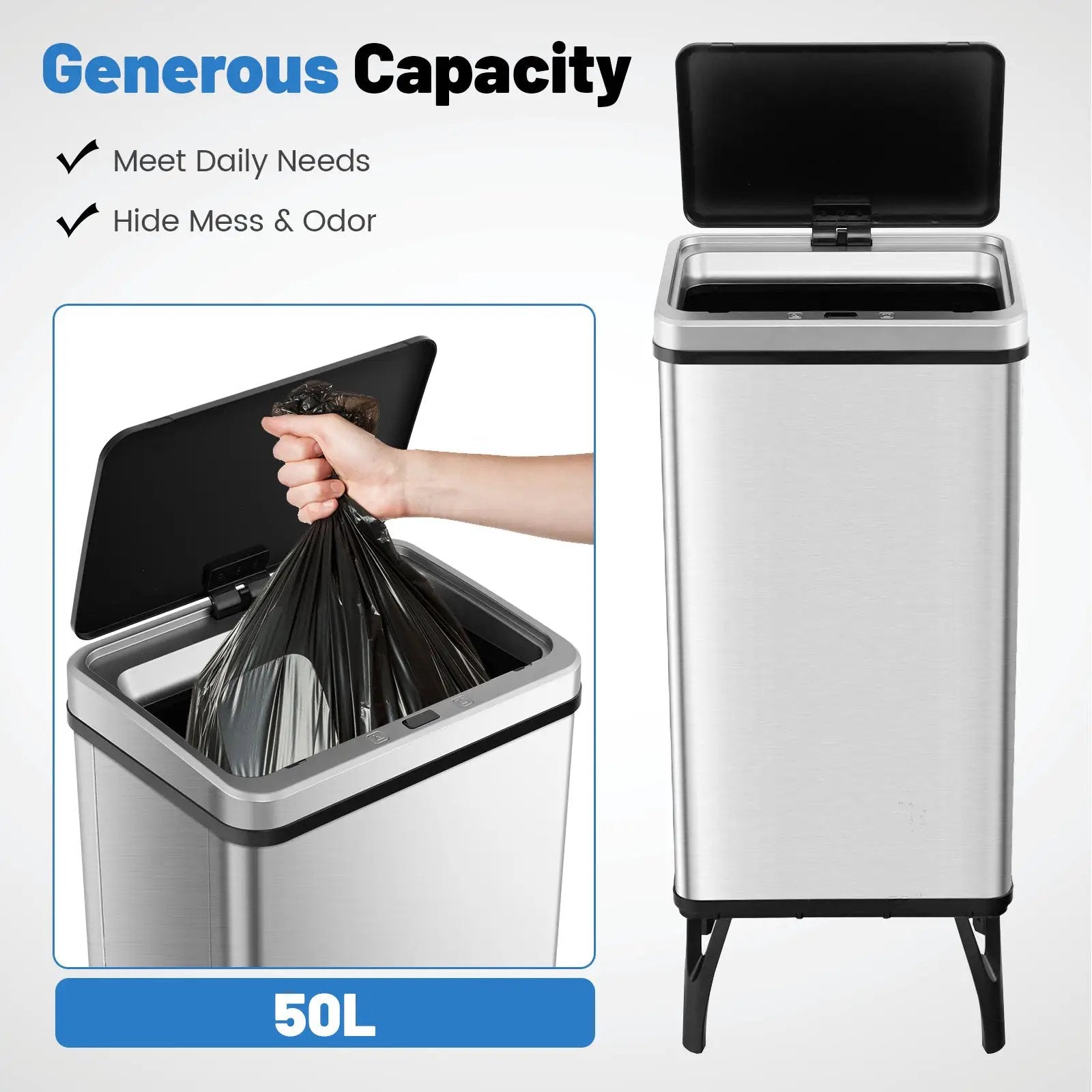 13.2 Gallon Stainless Steel Trash Can with Stay-on Lid and Soft Closure by DirectDeals