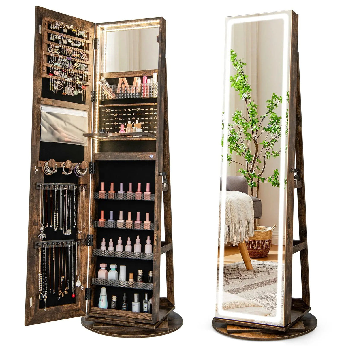Standing Jewelry Cabinet with Adjustable LED Lights by DirectDeals