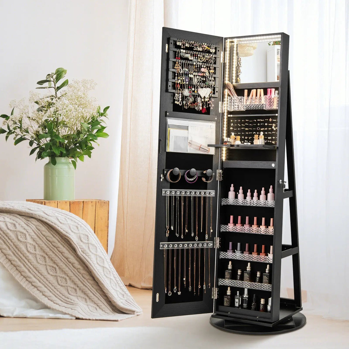 Standing Jewelry Cabinet with Adjustable LED Lights by DirectDeals
