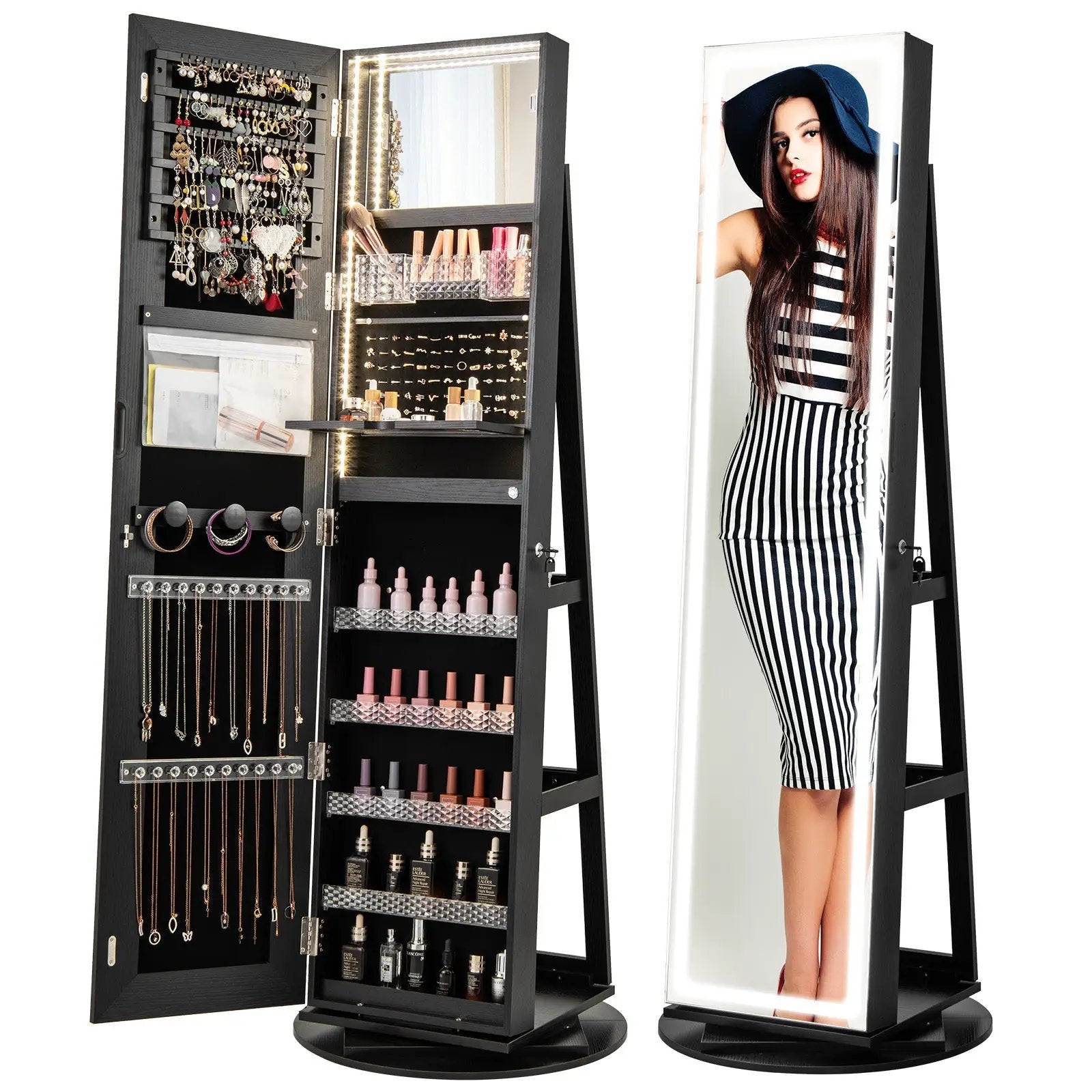 Standing Jewelry Cabinet with Adjustable LED Lights by DirectDeals