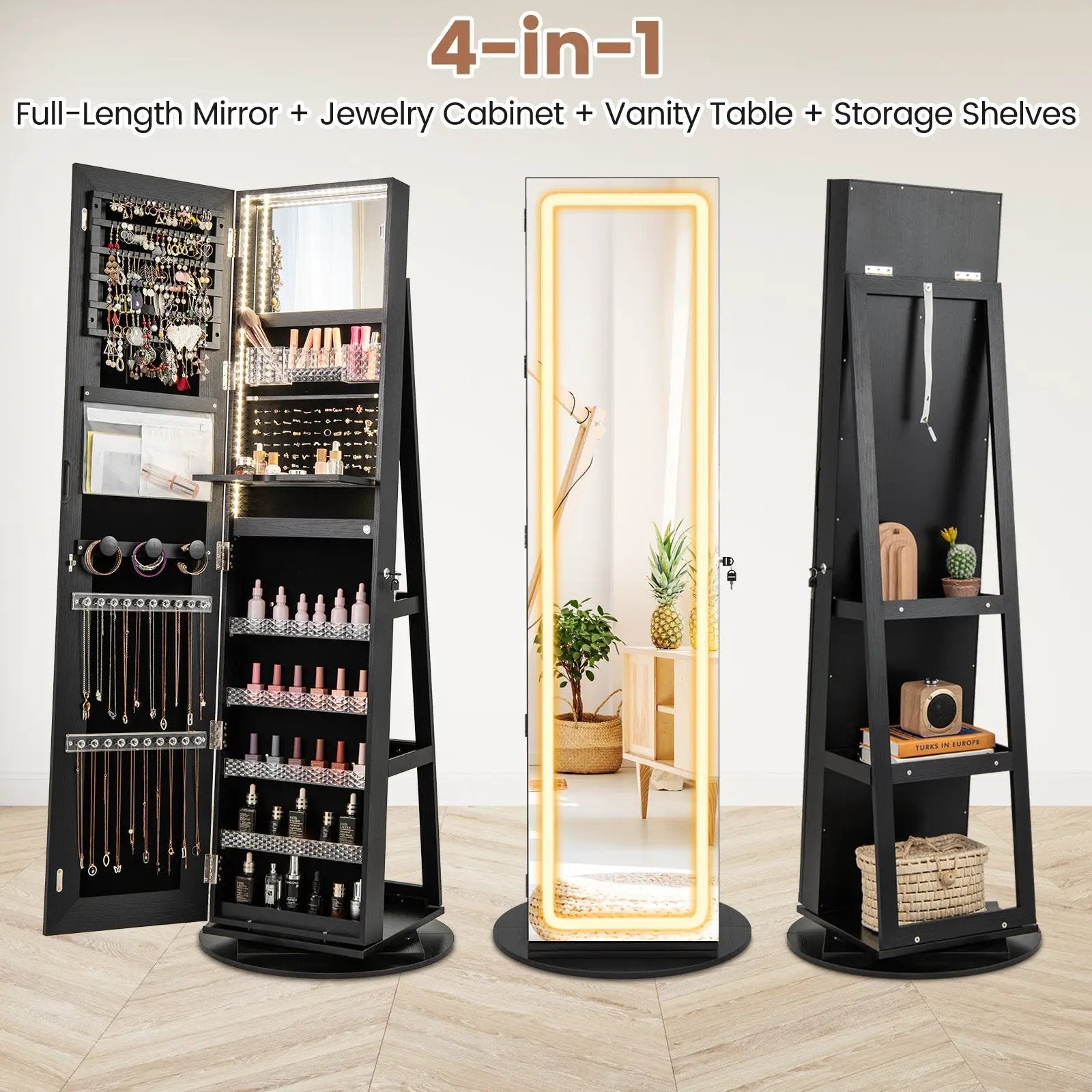 Standing Jewelry Cabinet with Adjustable LED Lights by DirectDeals