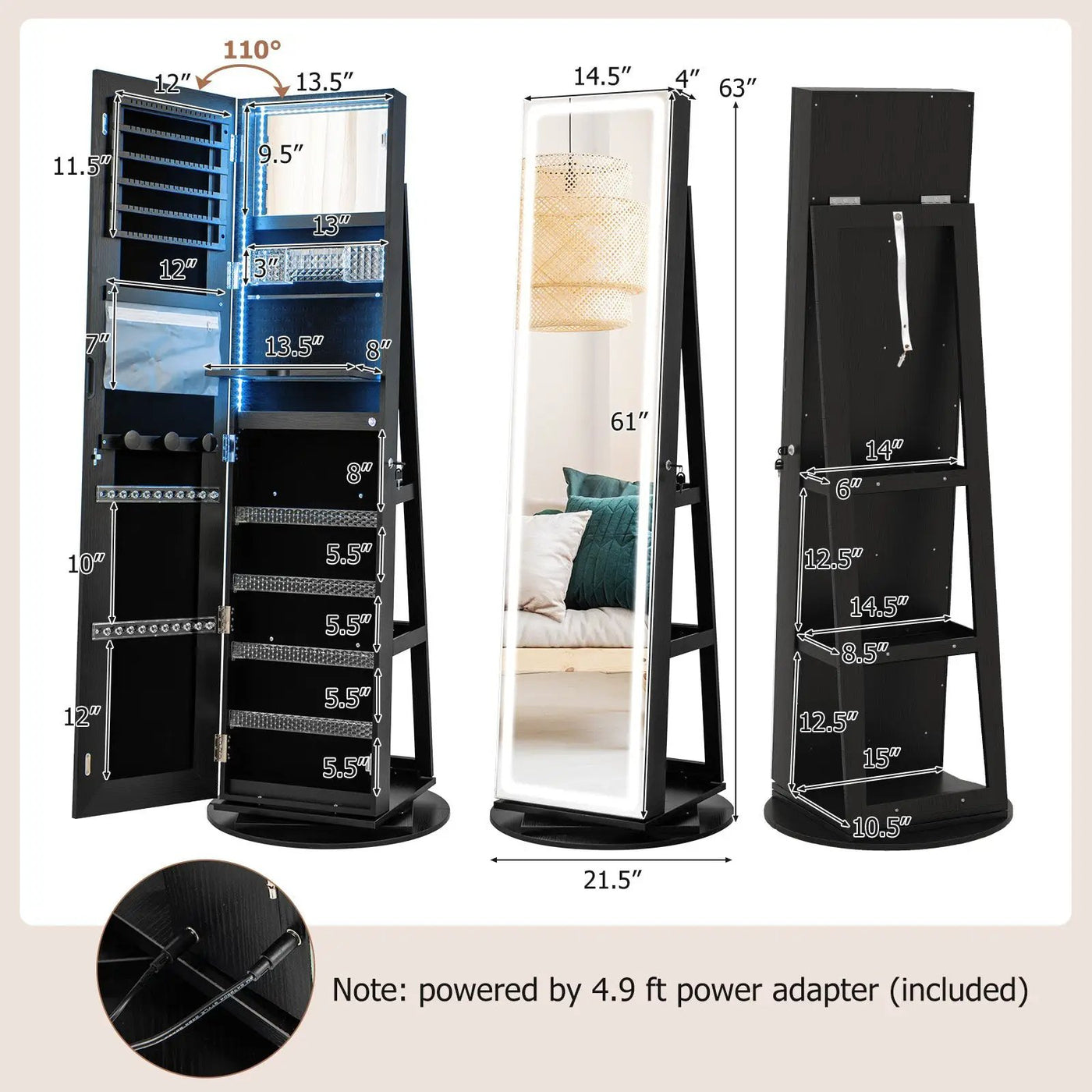 Standing Jewelry Cabinet with Adjustable LED Lights by DirectDeals
