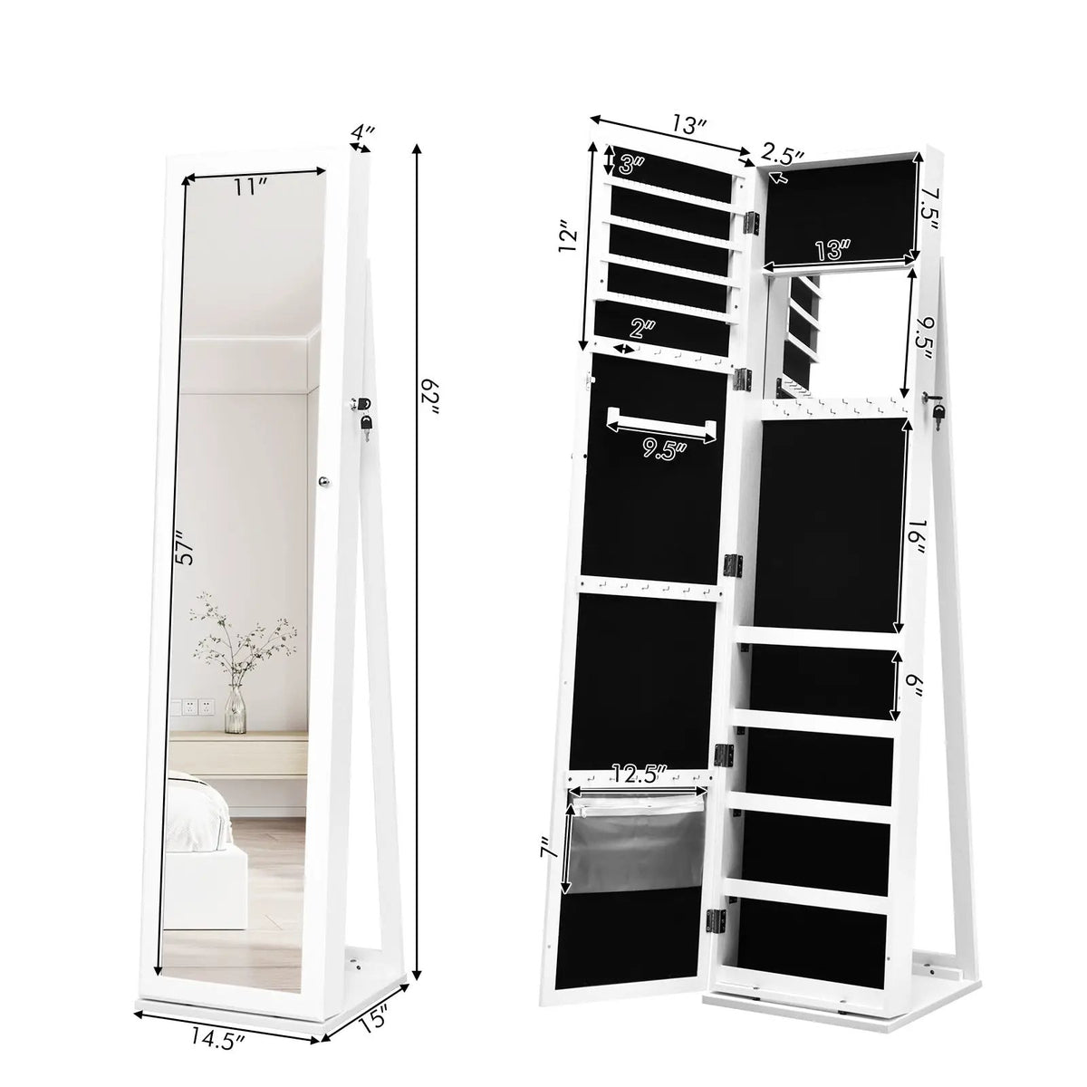 Standing Lockable Jewelry Storage Organizer with Full-Length Mirror by DirectDeals