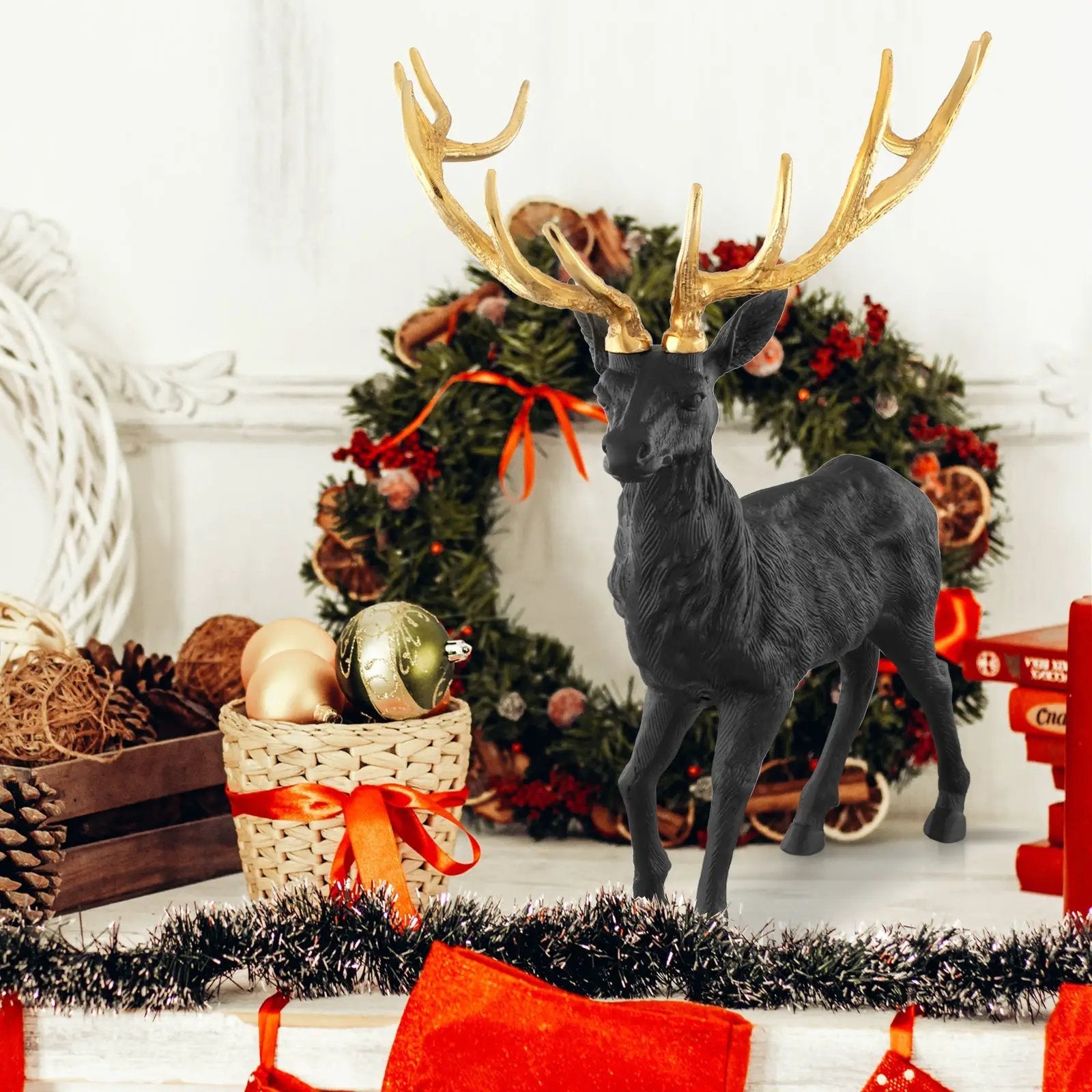 Standing Reindeer Statue Aluminum Deer Sculpture for Indoors Christmas Decor by DirectDeals
