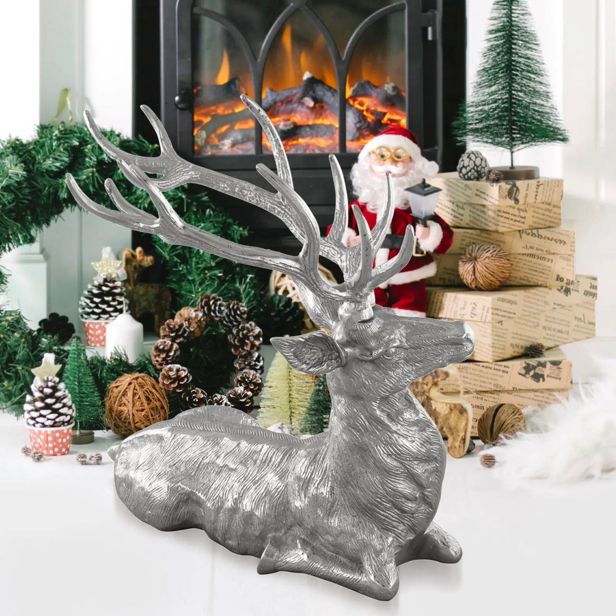 Standing Reindeer Statue Aluminum Deer Sculpture for Indoors Christmas Decor by DirectDeals