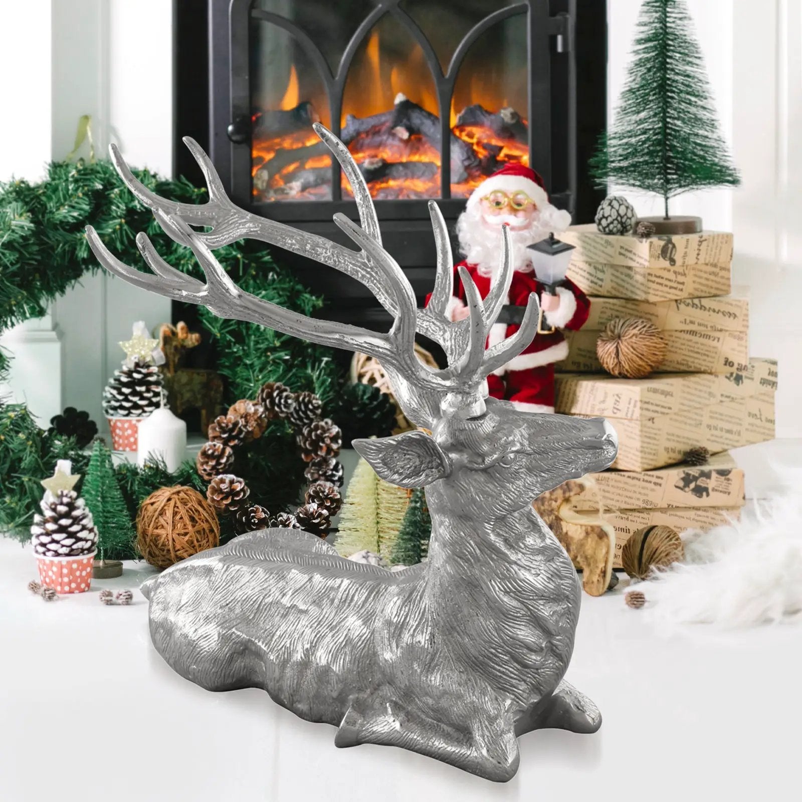 Standing Reindeer Statue Aluminum Deer Sculpture for Indoors Christmas Decor by DirectDeals