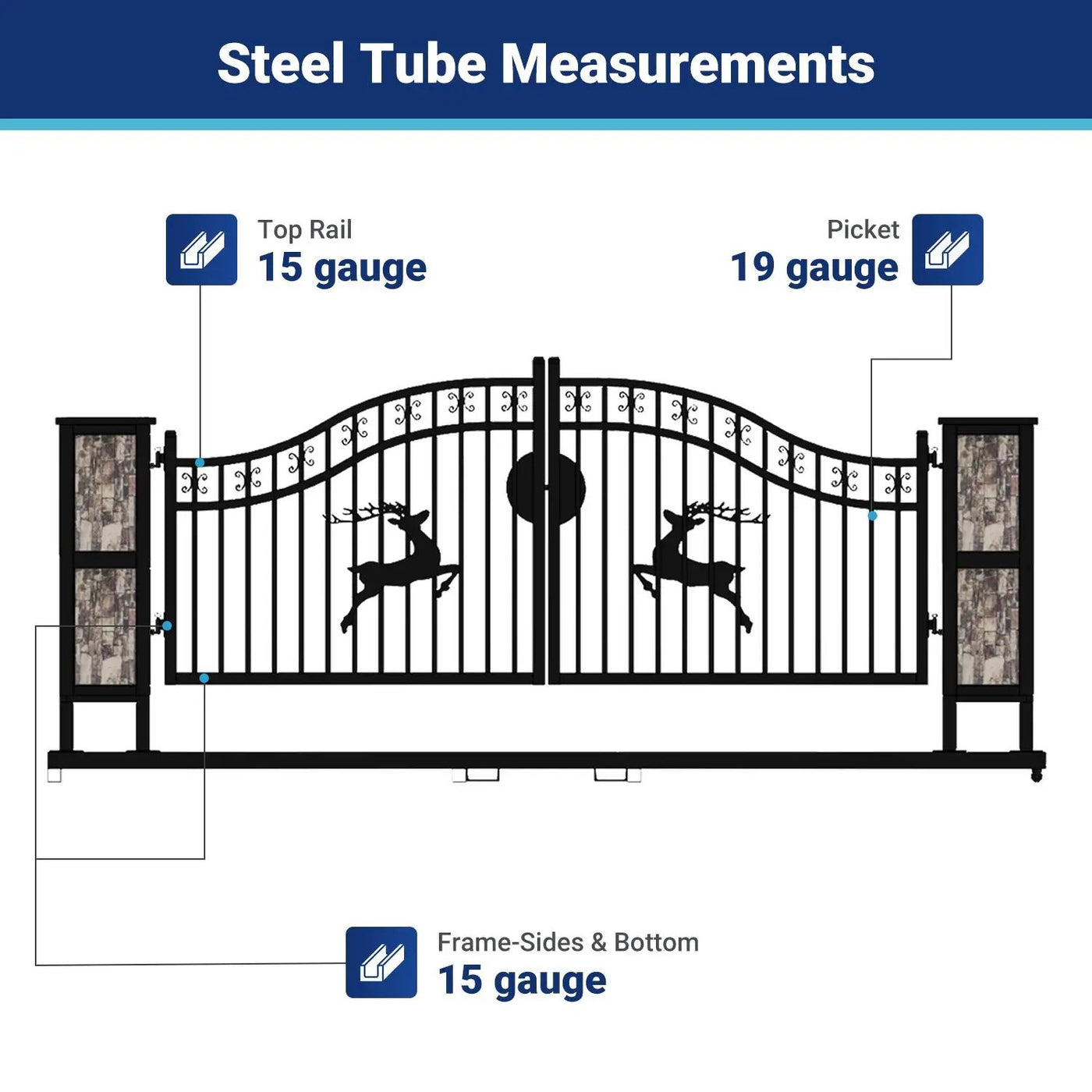 20x8 ft Dual Swing Driveway Gate with Ornamental Posts by Chery Industrial