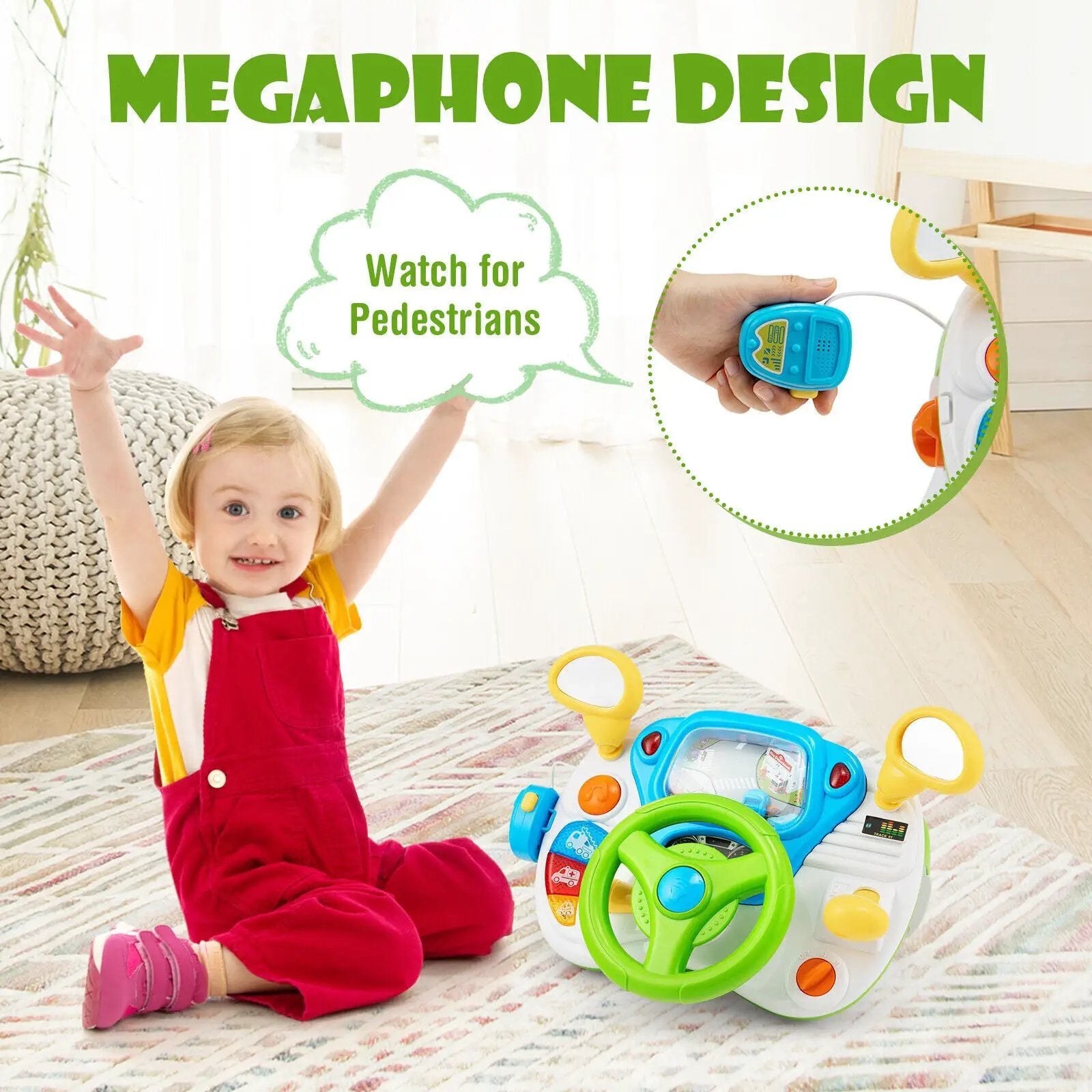 Kids Steering Wheel Pretend Play Toy Set with Lights and Sounds by DirectDeals