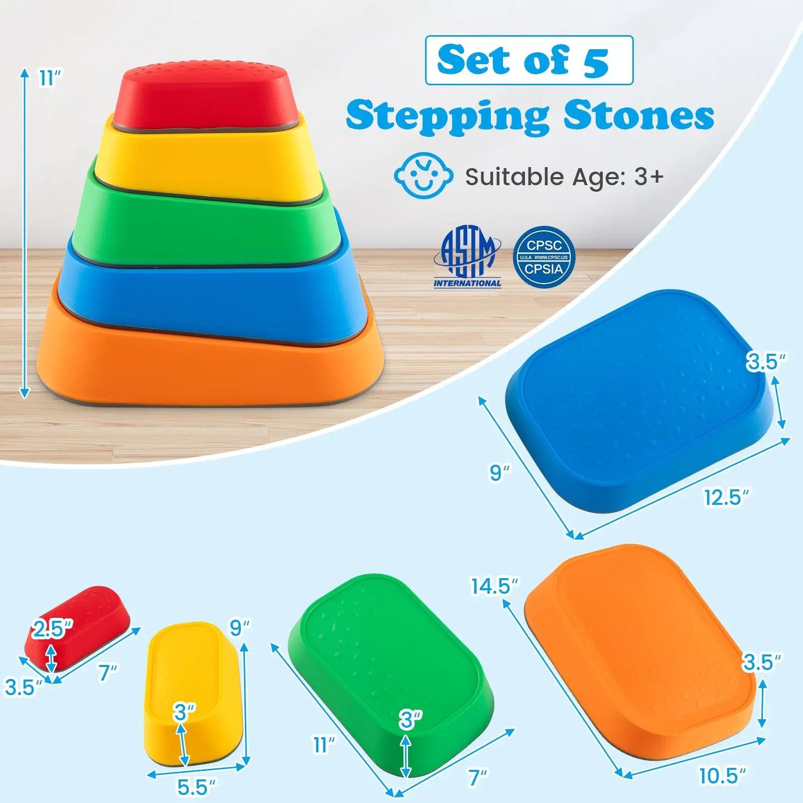 Stepping Stone for Kids 5Pcs Non-Slip Toddler River Stone Set-Multicolor by DirectDeals