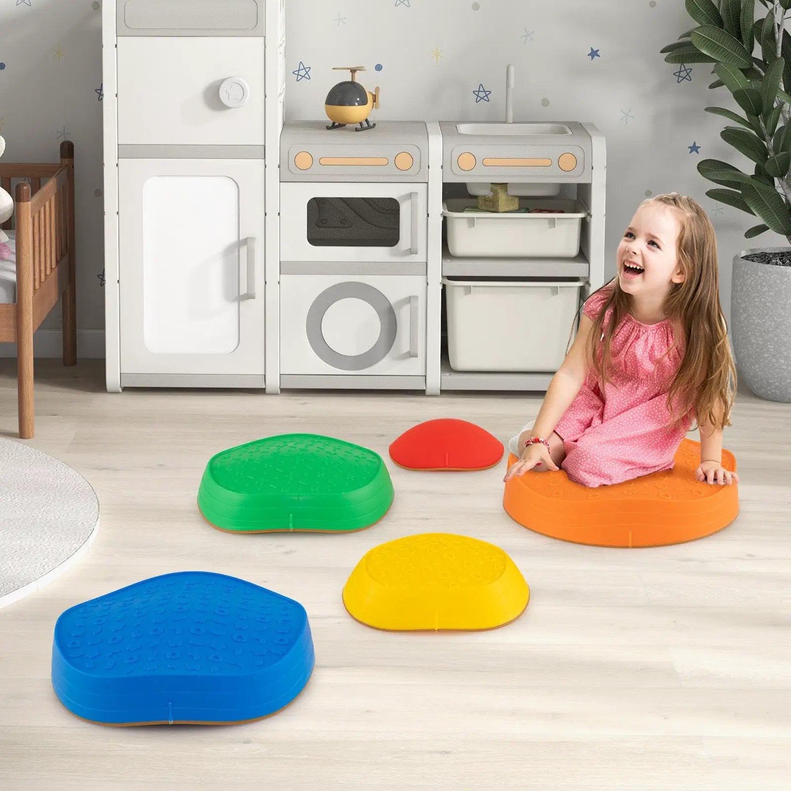 Stepping Stones for Kids 5 PCS Non-Slip Balance Stones with Storage Bag by DirectDeals