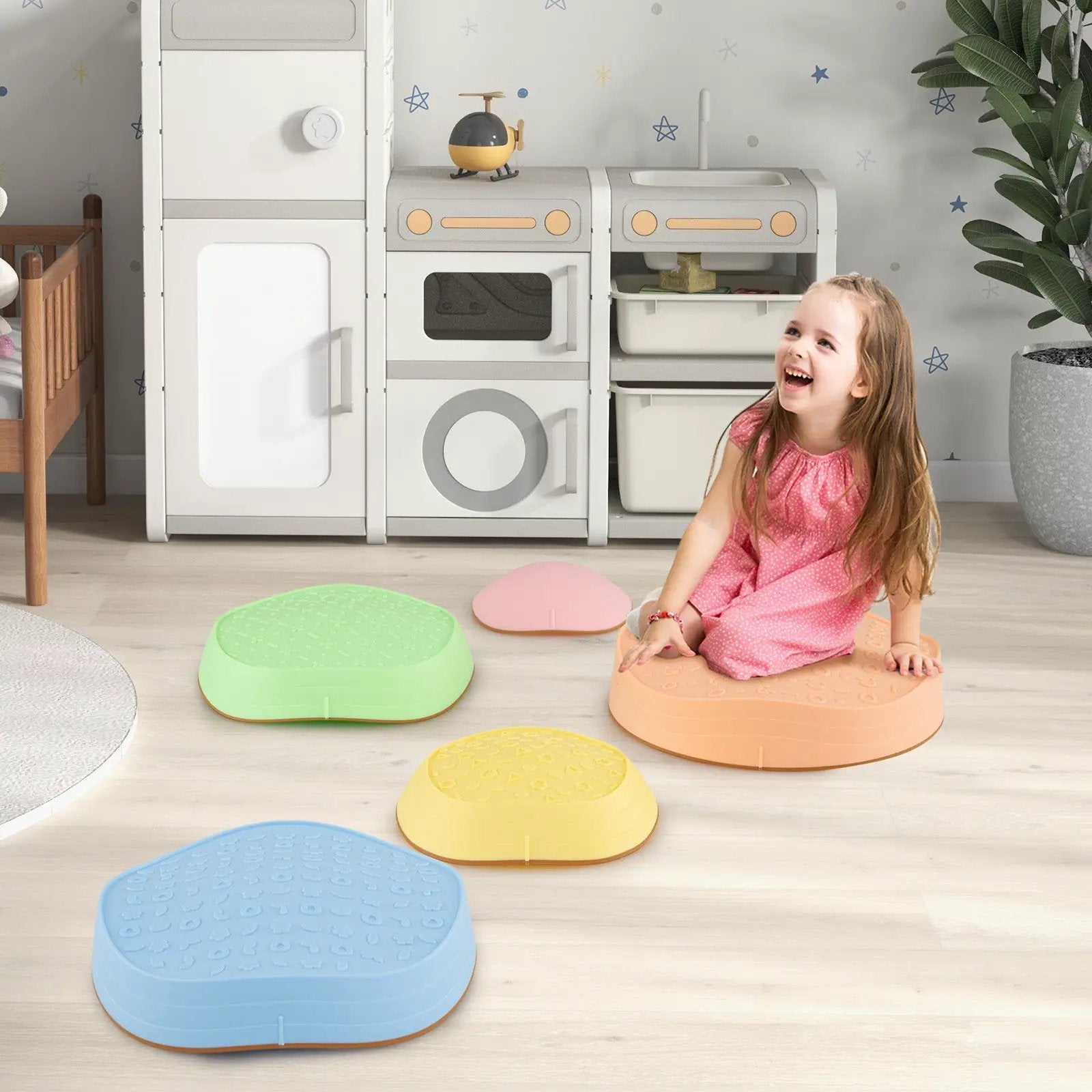 Stepping Stones for Kids 5 PCS Non-Slip Balance Stones with Storage Bag by DirectDeals