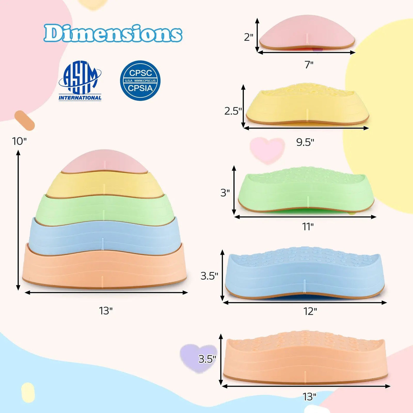 Stepping Stones for Kids 5 PCS Non-Slip Balance Stones with Storage Bag by DirectDeals