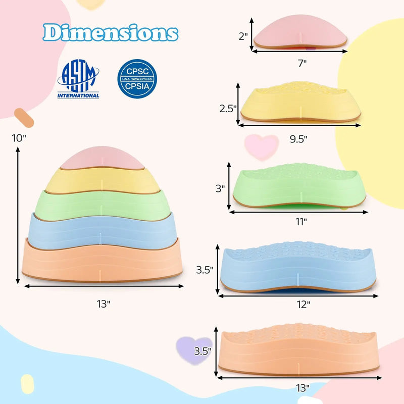 Stepping Stones for Kids 5 PCS Non-Slip Balance Stones with Storage Bag by DirectDeals
