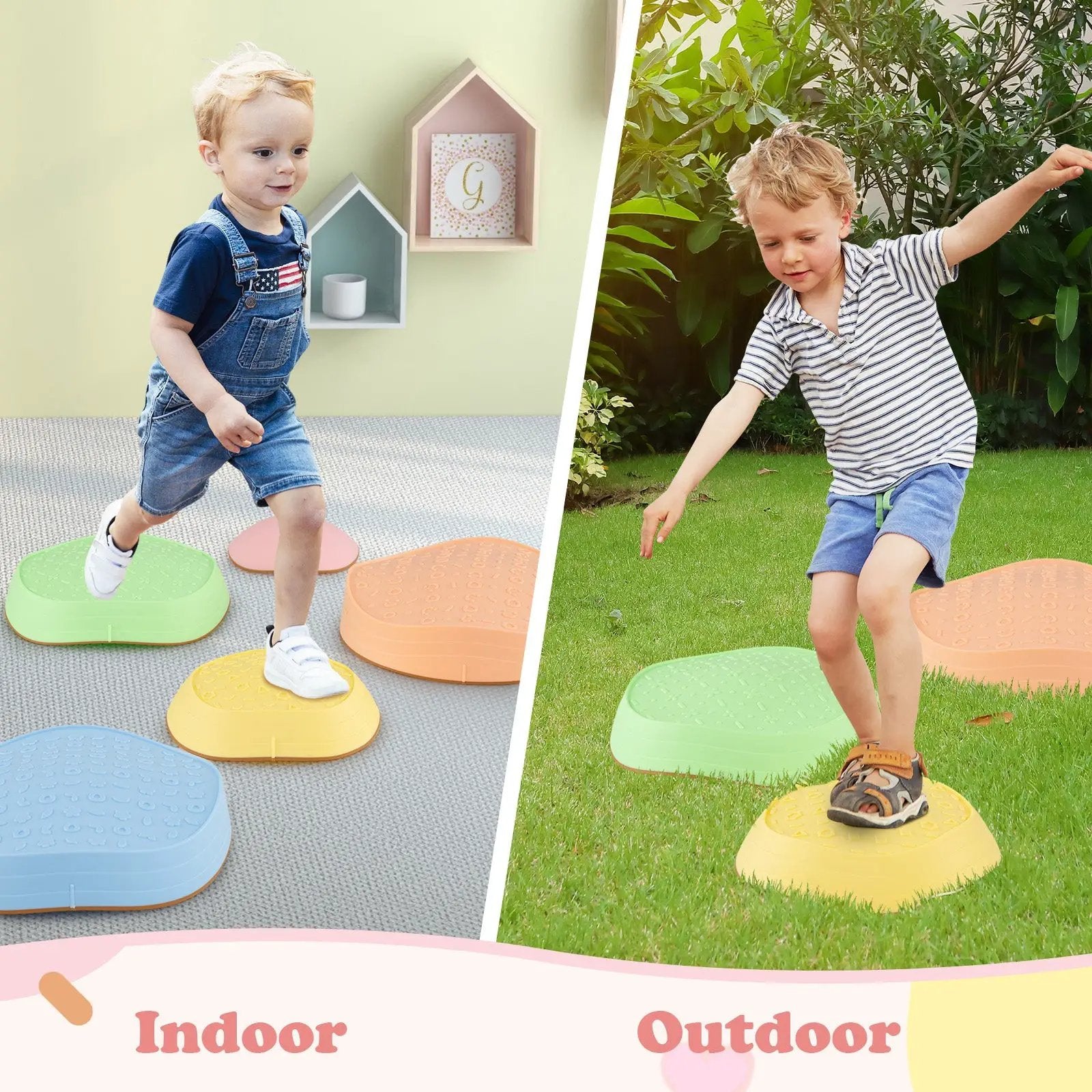 Stepping Stones for Kids 5 PCS Non-Slip Balance Stones with Storage Bag by DirectDeals