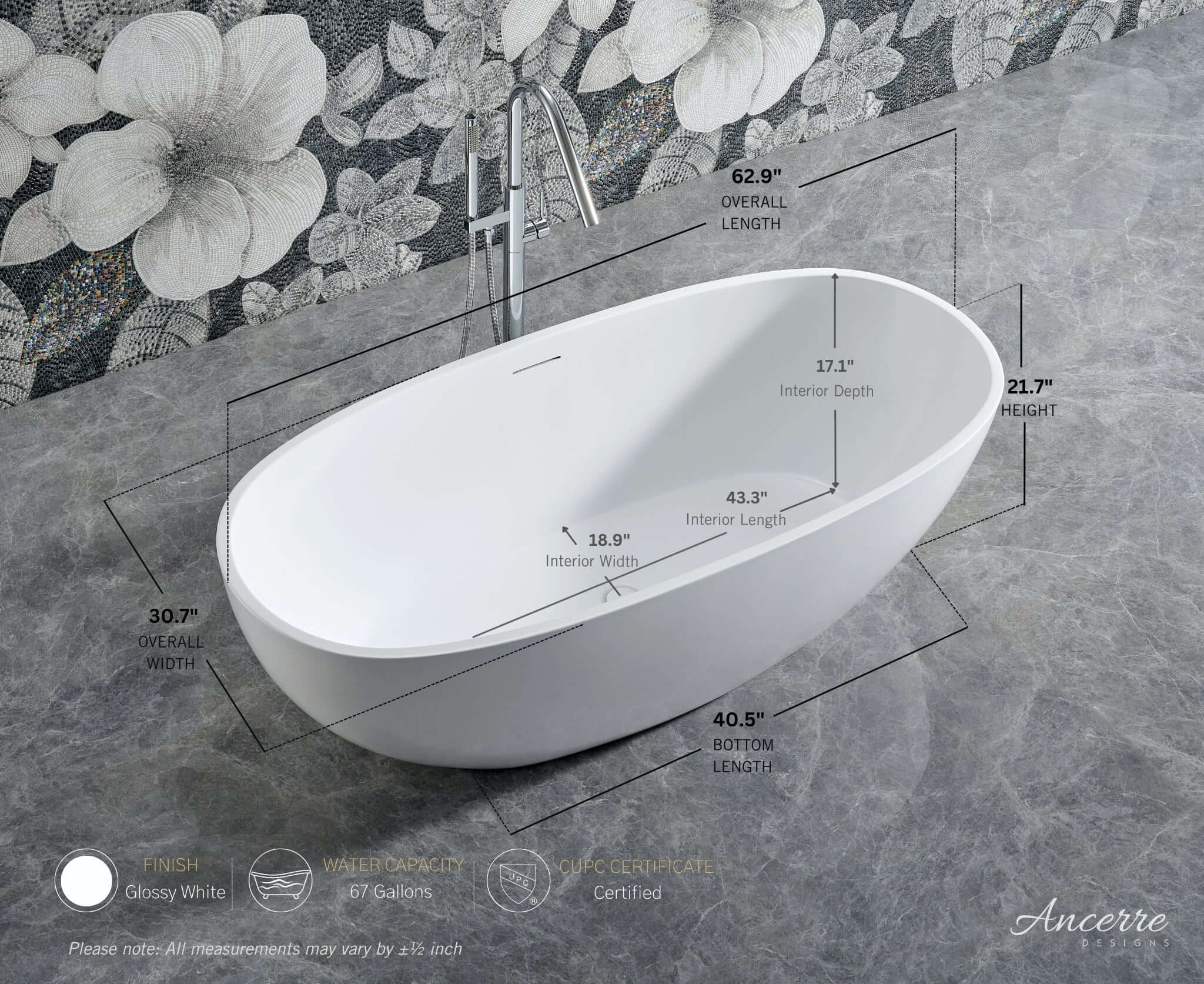 STONEBROOK Freestanding Acrylic Bathtub by Ancerre Designs