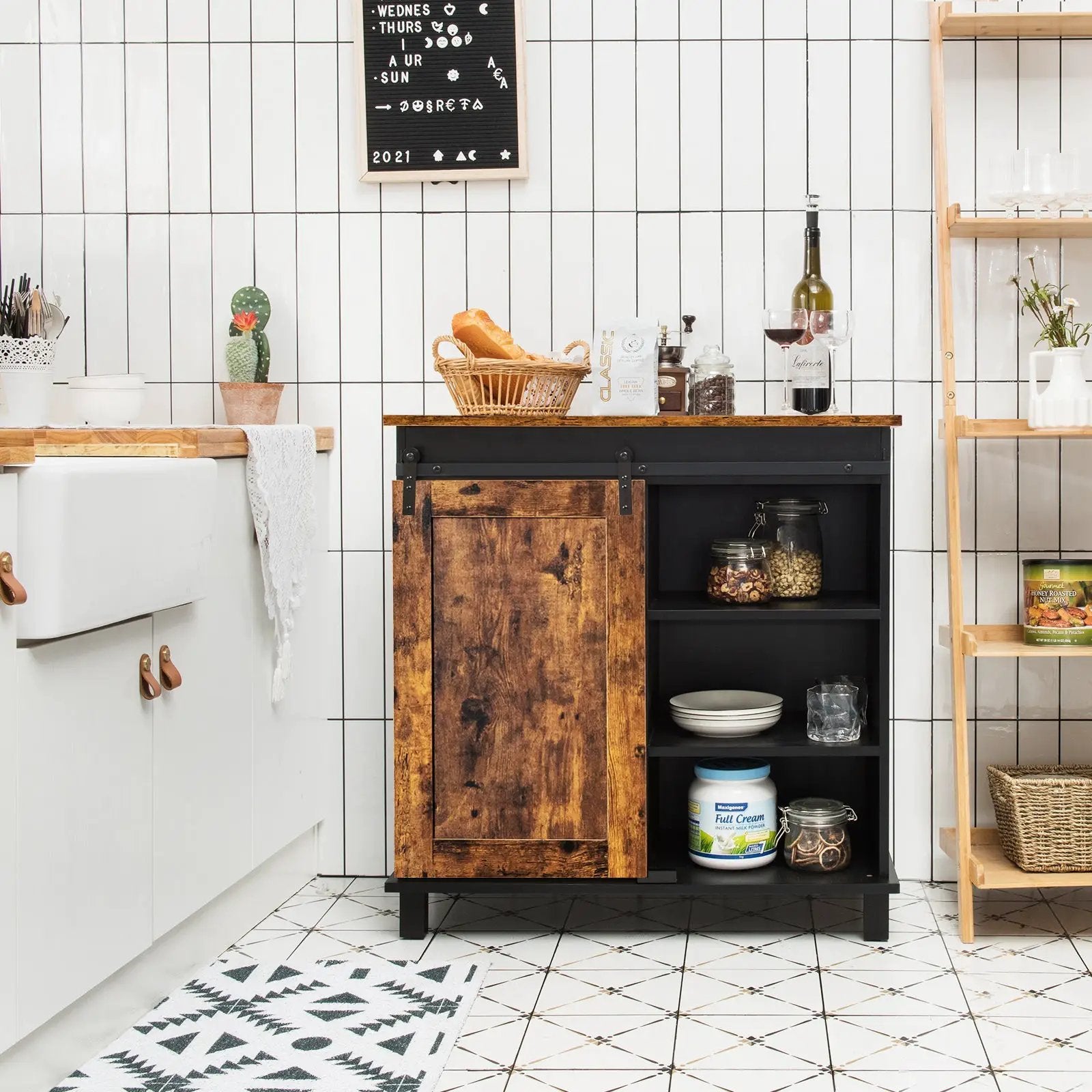 Industrial Storage Cabinet with Sliding Barn Door-Rustic Brown by DirectDeals
