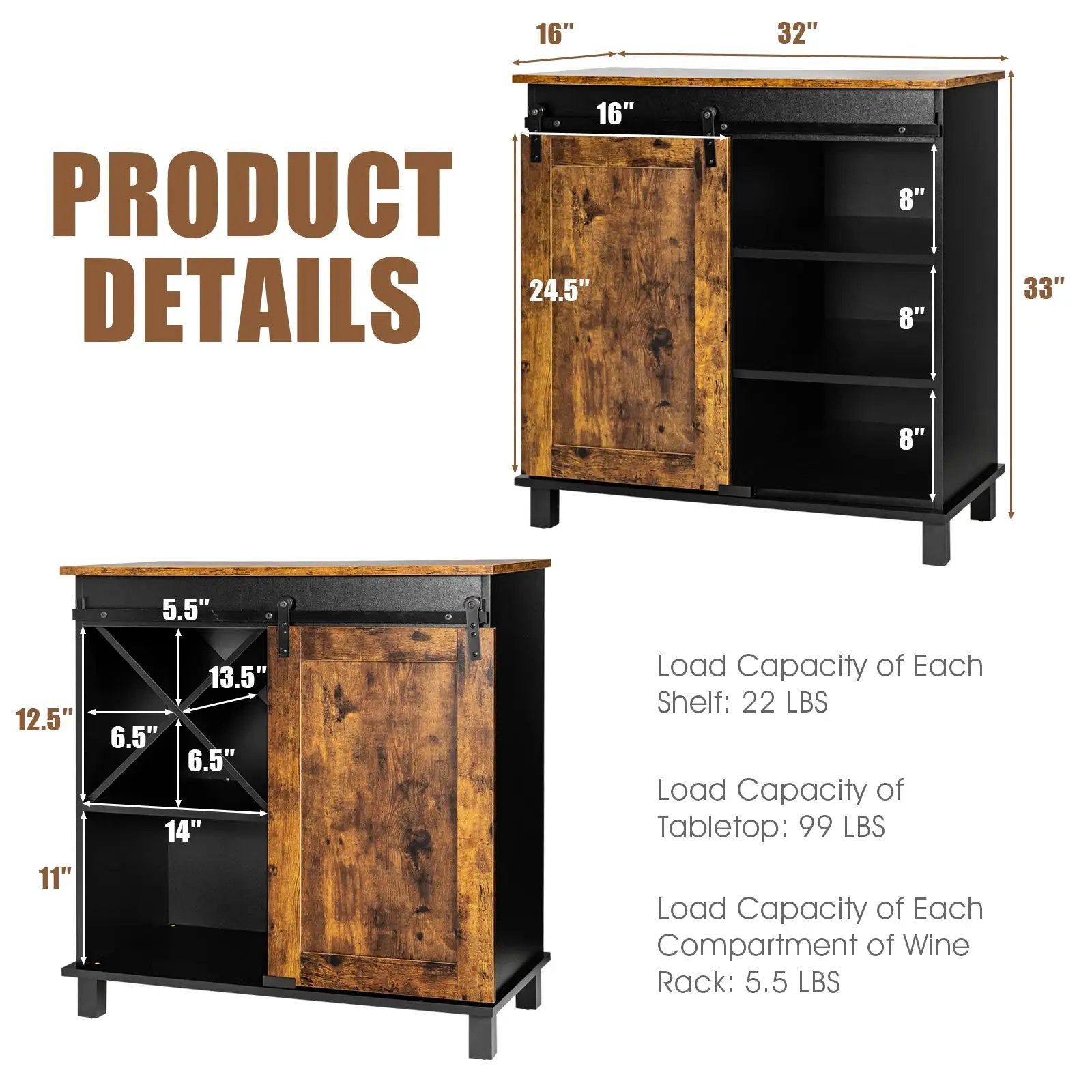 Industrial Storage Cabinet with Sliding Barn Door-Rustic Brown by DirectDeals