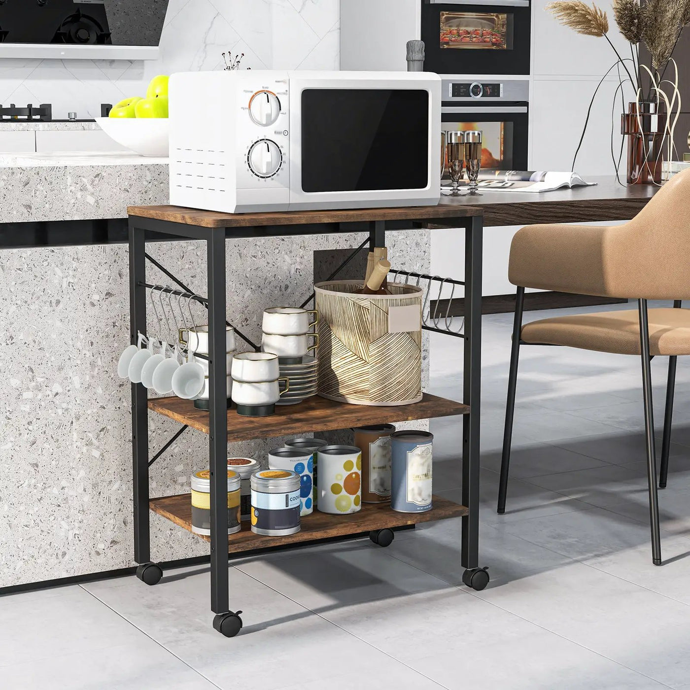 3-Tier Kitchen Baker's Rack Microwave Oven Storage Cart with Hooks by DirectDeals