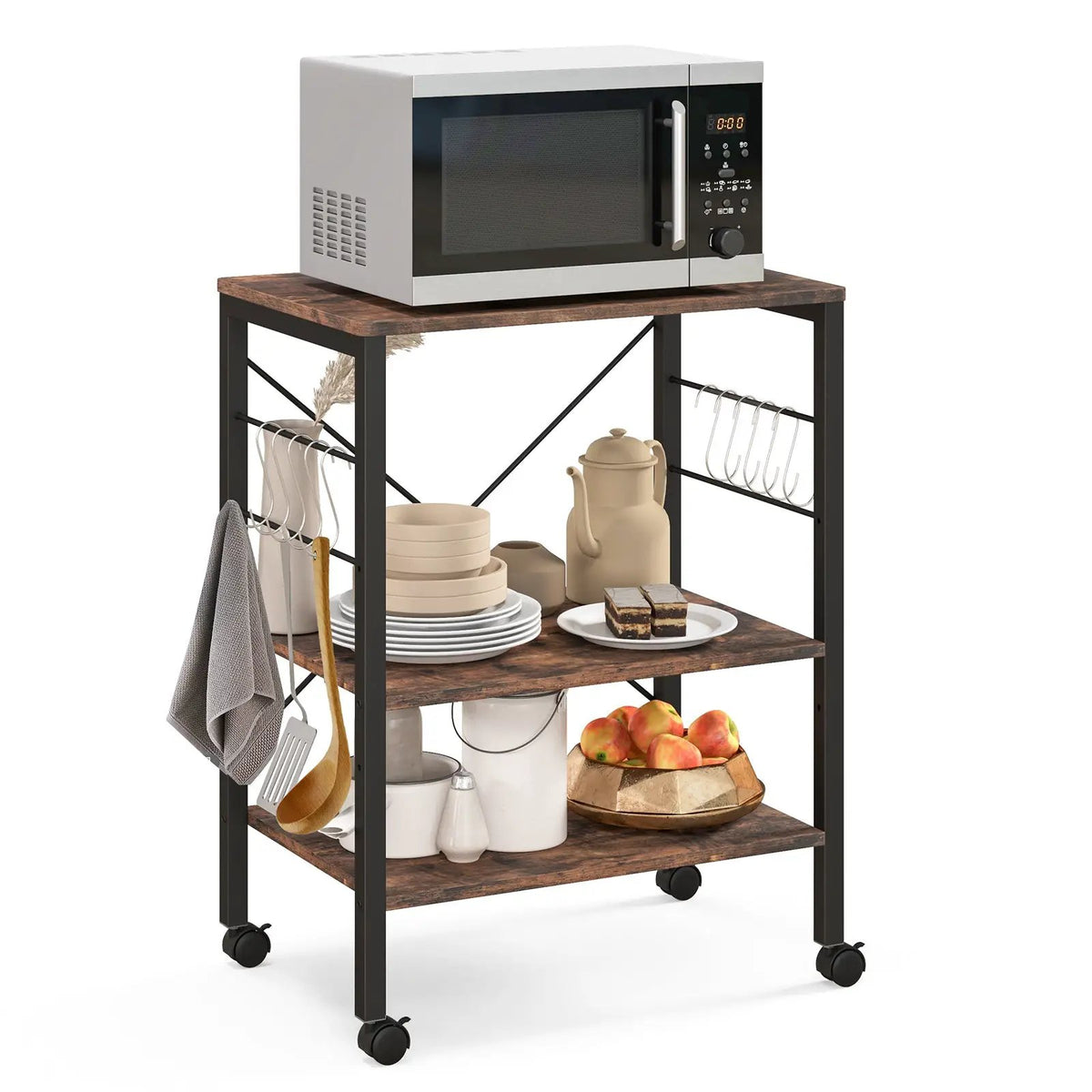 3-Tier Kitchen Baker's Rack Microwave Oven Storage Cart with Hooks by DirectDeals