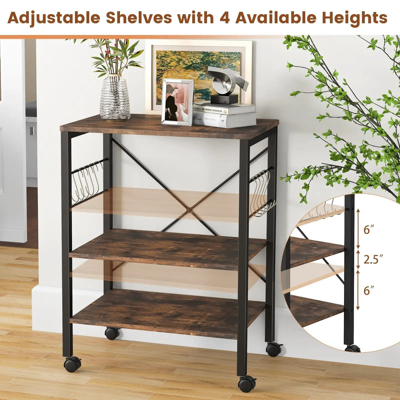 3-Tier Kitchen Baker's Rack Microwave Oven Storage Cart with Hooks by DirectDeals