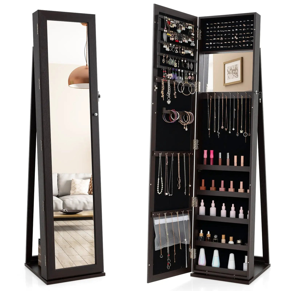 Standing Lockable Jewelry Storage Organizer with Full-Length Mirror by DirectDeals