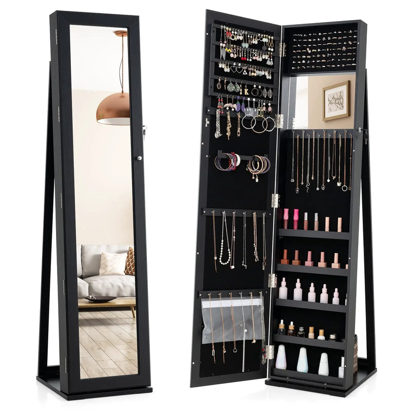 Standing Lockable Jewelry Storage Organizer with Full-Length Mirror by DirectDeals