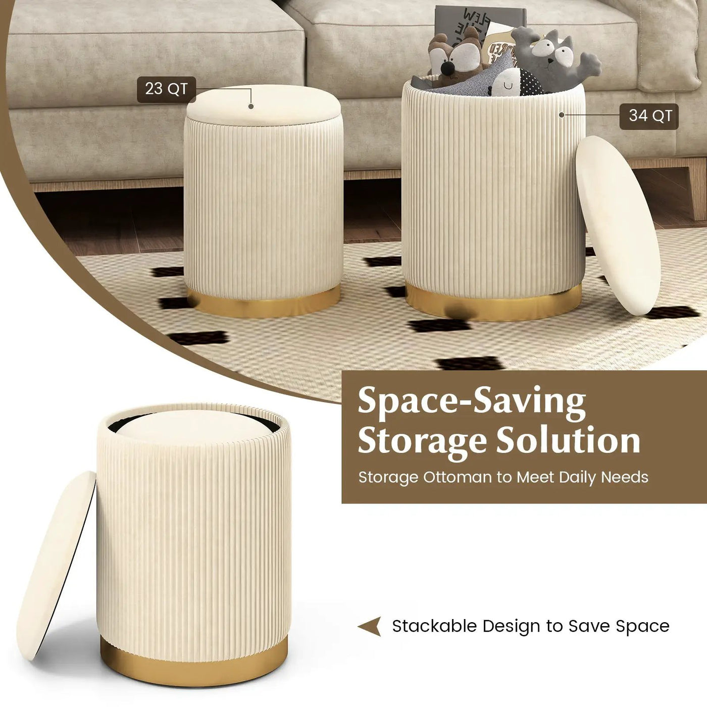 Velvet/Linen Fabric Storage Ottoman Set of 2 by DirectDeals