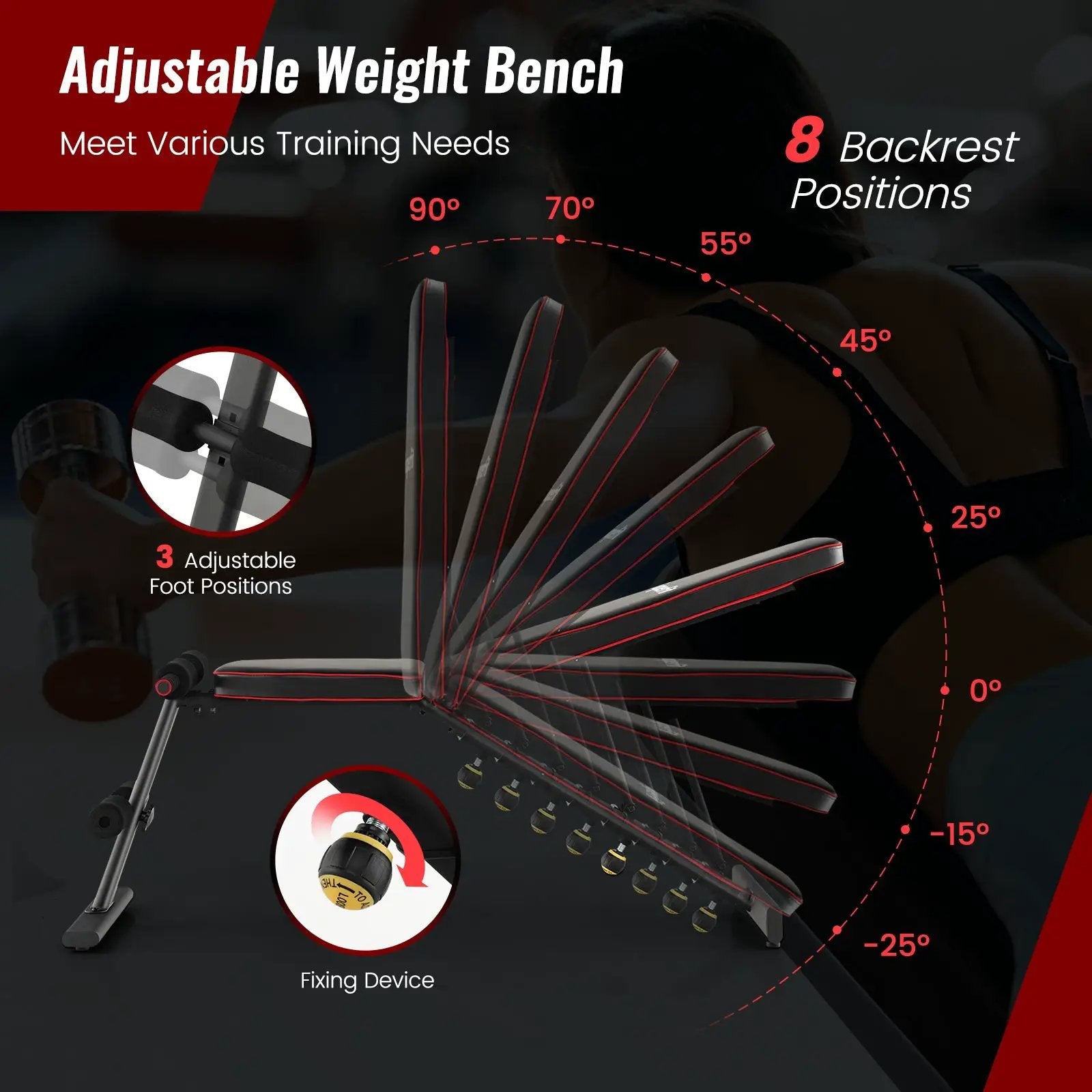 Adjustable Weight Bench Strength Training Bench for Full Body Workout by DirectDeals
