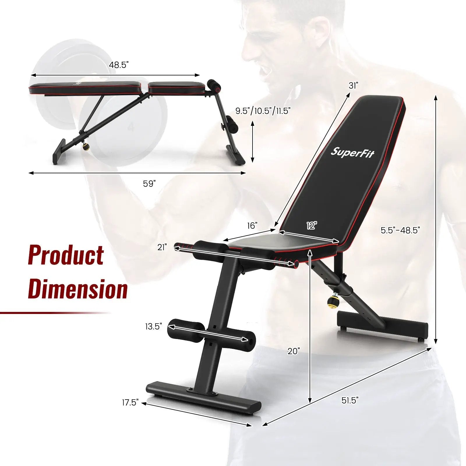 Adjustable Weight Bench Strength Training Bench for Full Body Workout by DirectDeals