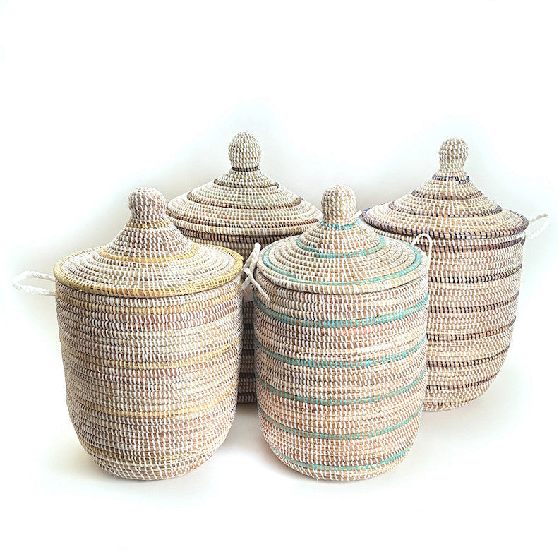 Striped White + Navy Medium Basket, photo 3 of 3
