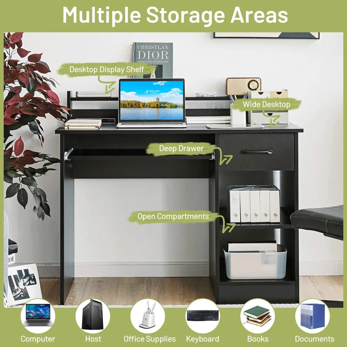 Study Laptop Table with Drawer and Keyboard Tray by DirectDeals