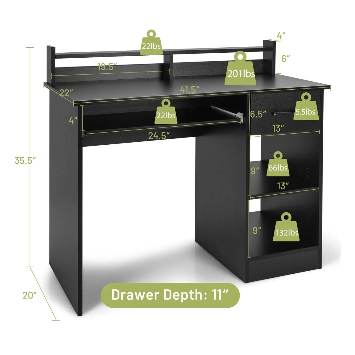 Study Laptop Table with Drawer and Keyboard Tray by DirectDeals