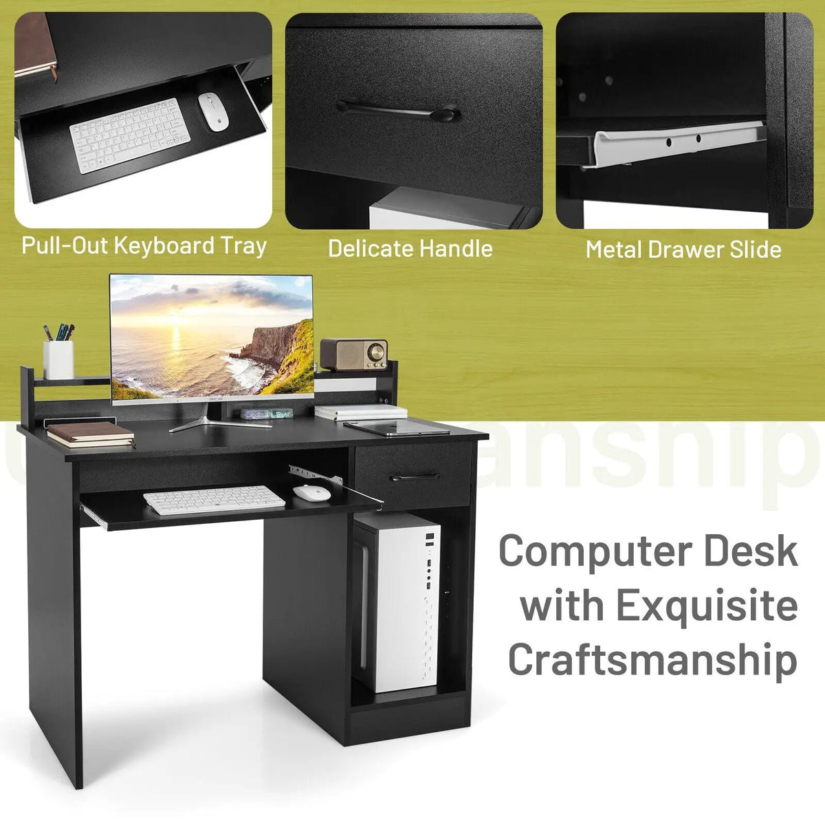 Study Laptop Table with Drawer and Keyboard Tray by DirectDeals