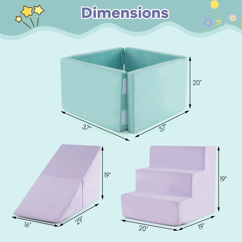 3-in-1 Suede Fabric Soft Play Set Foam Climbing Blocks for Toddlers-Purple by DirectDeals