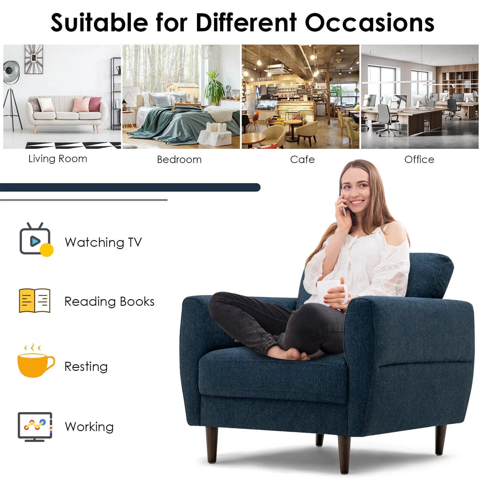 Modern Upholstered Accent Chair Single Sofa Armchair by DirectDeals